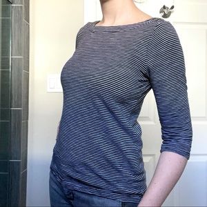 Ann Taylor Loft Boatneck Striped 3/4 Sleeve